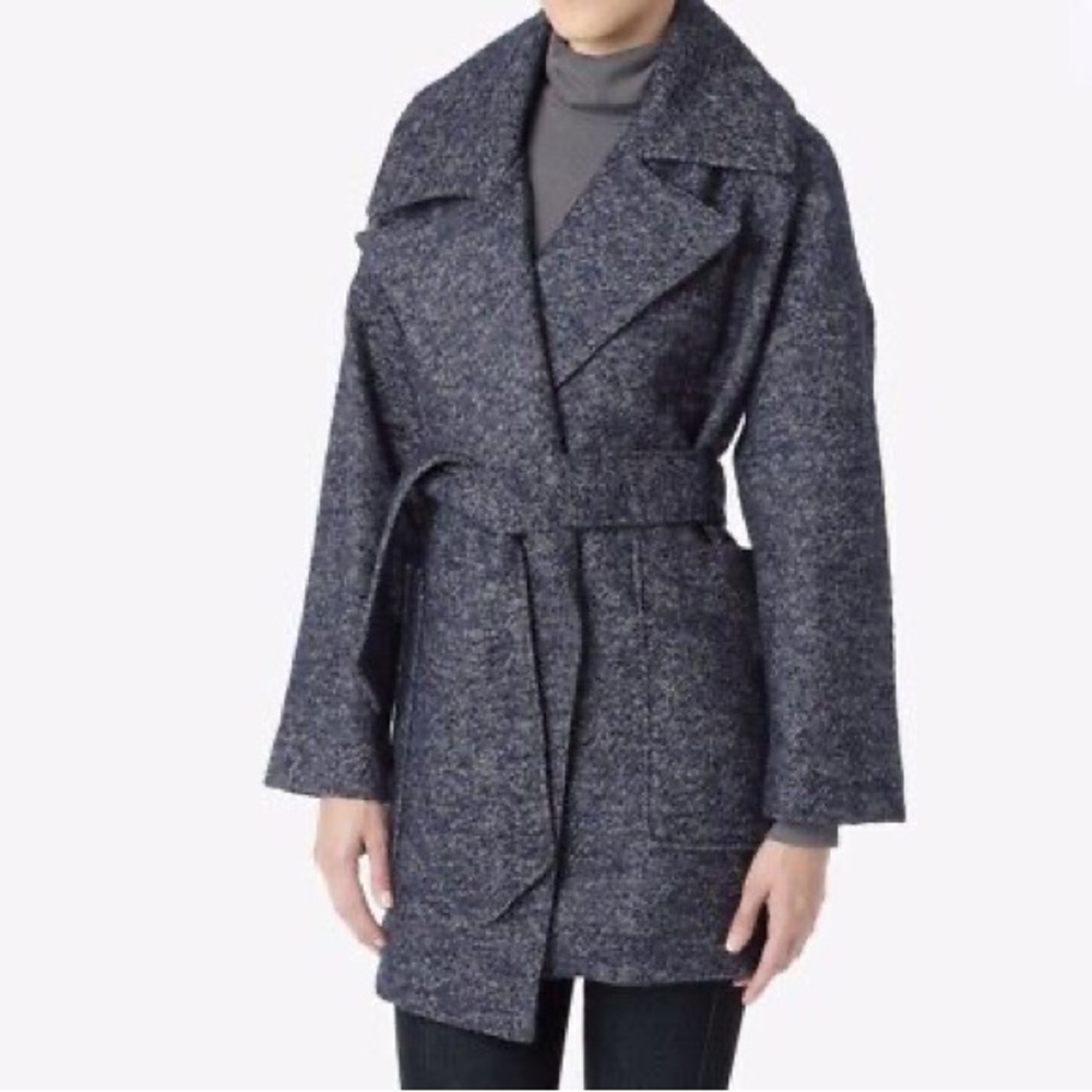 7 for all mankind Women Blue Belted Jacket Wool Blend size S - Picture 7 of 10